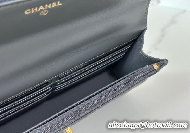 Market Sells Chanel Grained Shiny Calfskin Wallet on Chain with Top Handle WOC AP4785 Dark Grey 2025