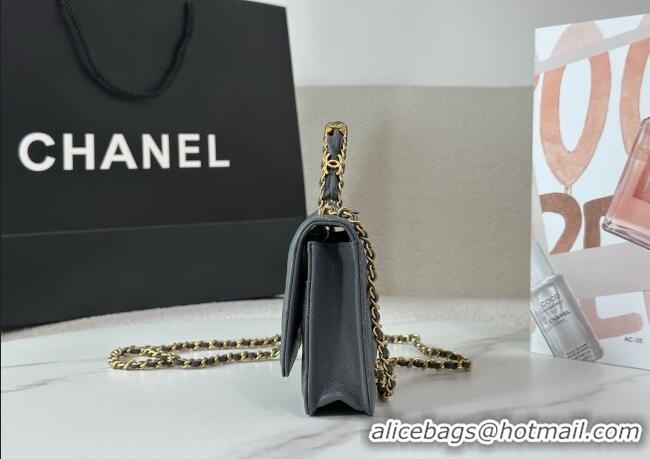 Market Sells Chanel Grained Shiny Calfskin Wallet on Chain with Top Handle WOC AP4785 Dark Grey 2025