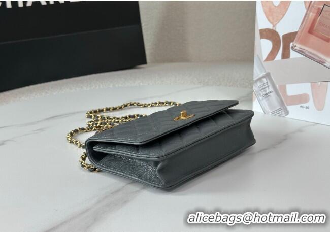 Market Sells Chanel Grained Shiny Calfskin Wallet on Chain with Top Handle WOC AP4785 Dark Grey 2025
