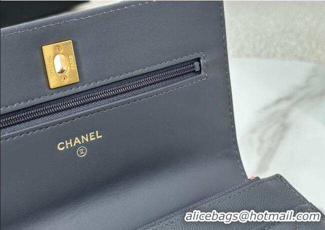 Market Sells Chanel Grained Shiny Calfskin Wallet on Chain with Top Handle WOC AP4785 Dark Grey 2025