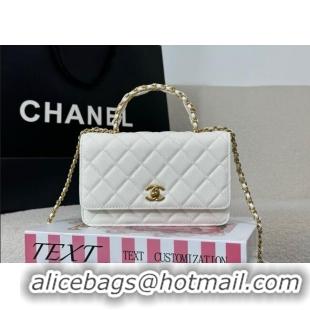 Good Looking Chanel Grained Shiny Calfskin Wallet on Chain with Top Handle WOC AP4785 White 2025