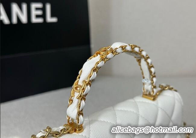 Good Looking Chanel Grained Shiny Calfskin Wallet on Chain with Top Handle WOC AP4785 White 2025