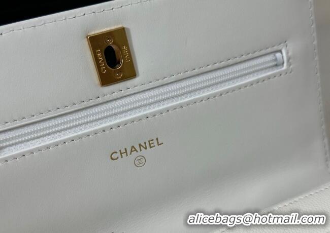 Good Looking Chanel Grained Shiny Calfskin Wallet on Chain with Top Handle WOC AP4785 White 2025