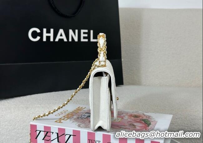 Good Looking Chanel Grained Shiny Calfskin Wallet on Chain with Top Handle WOC AP4785 White 2025