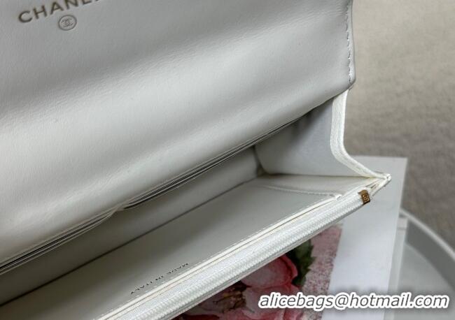 Good Looking Chanel Grained Shiny Calfskin Wallet on Chain with Top Handle WOC AP4785 White 2025