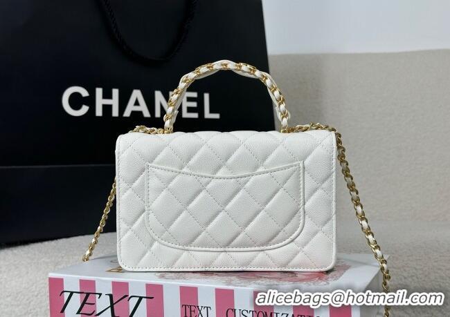Good Looking Chanel Grained Shiny Calfskin Wallet on Chain with Top Handle WOC AP4785 White 2025