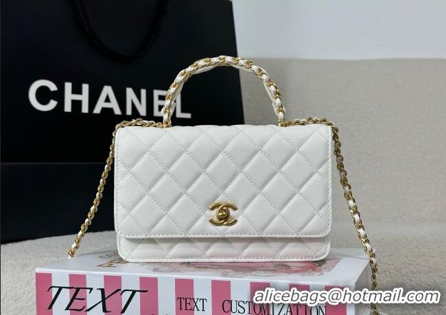 Good Looking Chanel Grained Shiny Calfskin Wallet on Chain with Top Handle WOC AP4785 White 2025