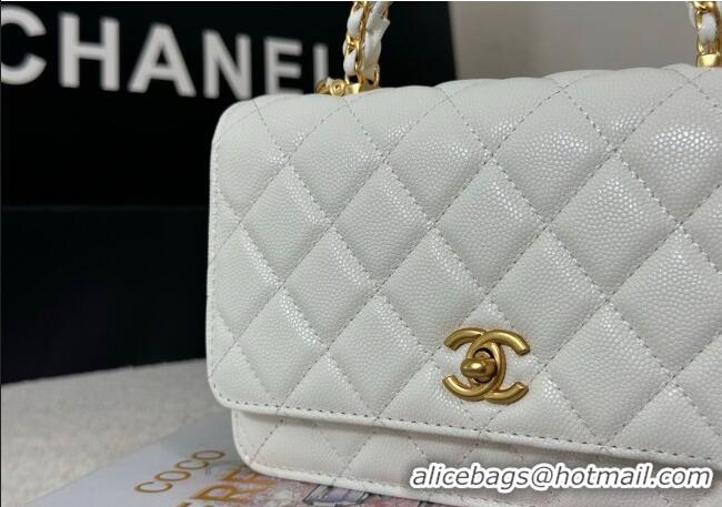 Good Looking Chanel Grained Shiny Calfskin Wallet on Chain with Top Handle WOC AP4785 White 2025