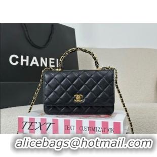 New Product Chanel Grained Shiny Calfskin Wallet on Chain with Top Handle WOC AP4785 Black 2025