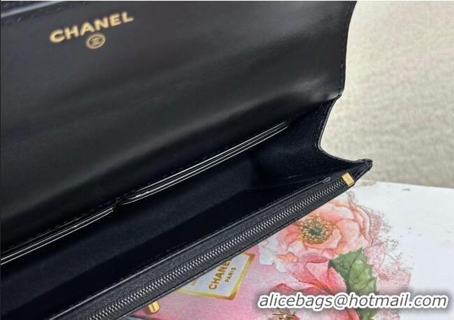 New Product Chanel Grained Shiny Calfskin Wallet on Chain with Top Handle WOC AP4785 Black 2025