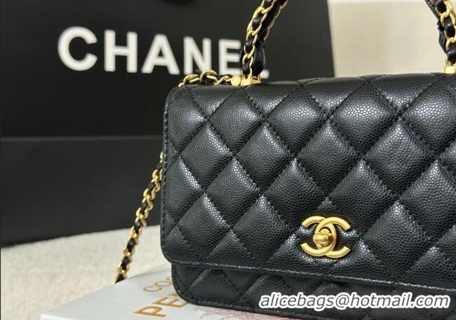 New Product Chanel Grained Shiny Calfskin Wallet on Chain with Top Handle WOC AP4785 Black 2025