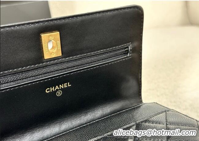 New Product Chanel Grained Shiny Calfskin Wallet on Chain with Top Handle WOC AP4785 Black 2025