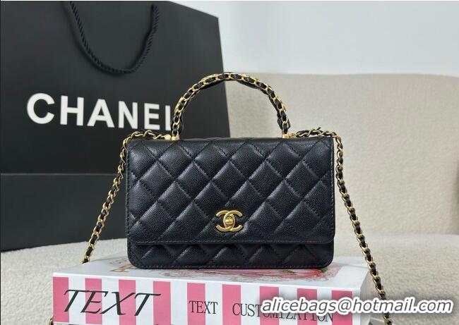 New Product Chanel Grained Shiny Calfskin Wallet on Chain with Top Handle WOC AP4785 Black 2025