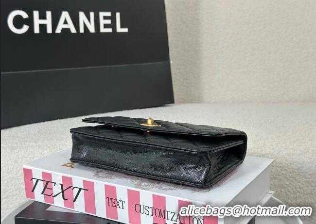 New Product Chanel Grained Shiny Calfskin Wallet on Chain with Top Handle WOC AP4785 Black 2025