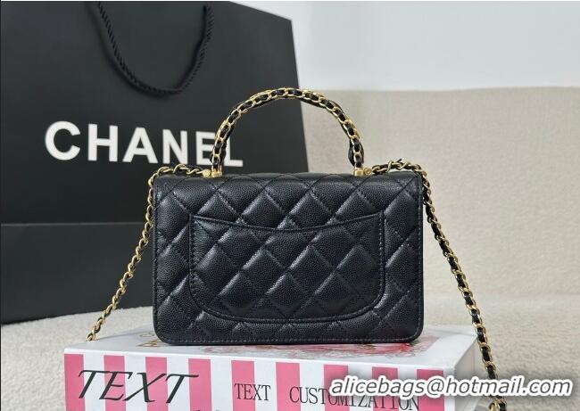 New Product Chanel Grained Shiny Calfskin Wallet on Chain with Top Handle WOC AP4785 Black 2025