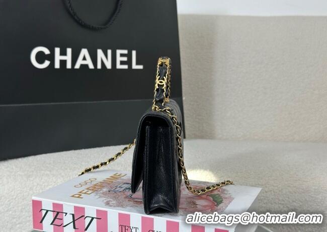 New Product Chanel Grained Shiny Calfskin Wallet on Chain with Top Handle WOC AP4785 Black 2025