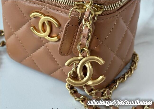 Top Grade Chanel Lambskin Small Vanity Case with CC Chain AP3941 Brown 2025