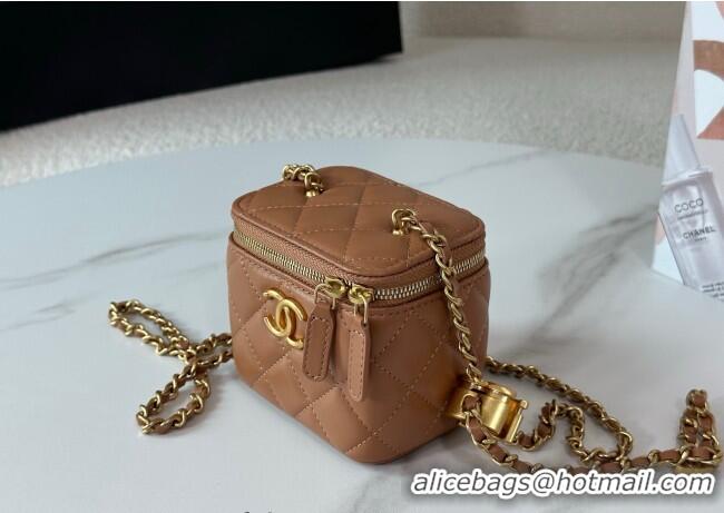 Top Grade Chanel Lambskin Small Vanity Case with CC Chain AP3941 Brown 2025