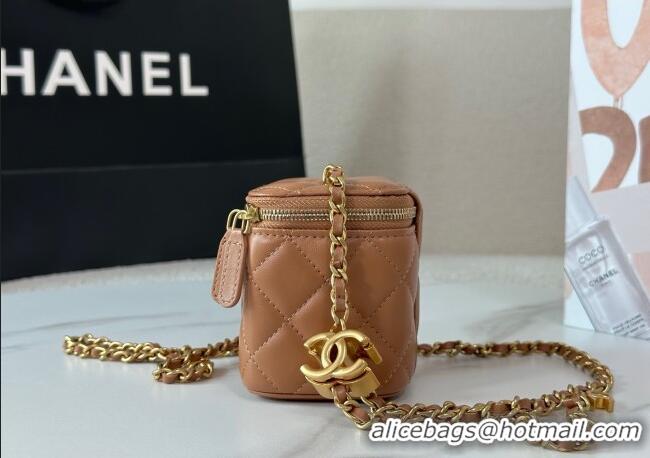 Top Grade Chanel Lambskin Small Vanity Case with CC Chain AP3941 Brown 2025