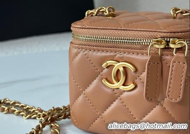Top Grade Chanel Lambskin Small Vanity Case with CC Chain AP3941 Brown 2025