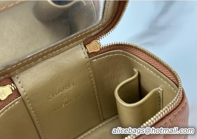 Top Grade Chanel Lambskin Small Vanity Case with CC Chain AP3941 Brown 2025
