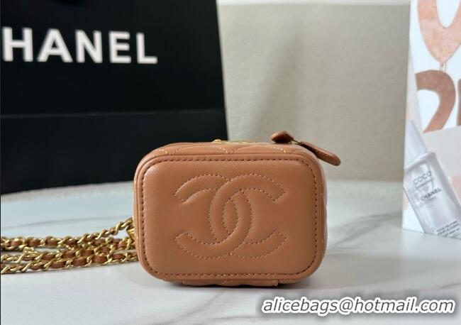 Top Grade Chanel Lambskin Small Vanity Case with CC Chain AP3941 Brown 2025