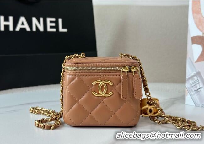 Top Grade Chanel Lambskin Small Vanity Case with CC Chain AP3941 Brown 2025