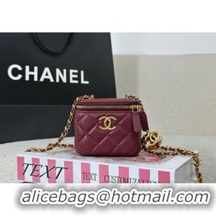 Good Quality Chanel Lambskin Small Vanity Case with CC Chain AP3941 Burgundy 2025