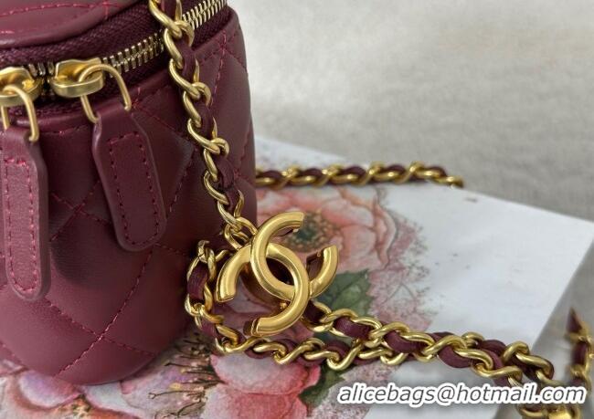 Good Quality Chanel Lambskin Small Vanity Case with CC Chain AP3941 Burgundy 2025