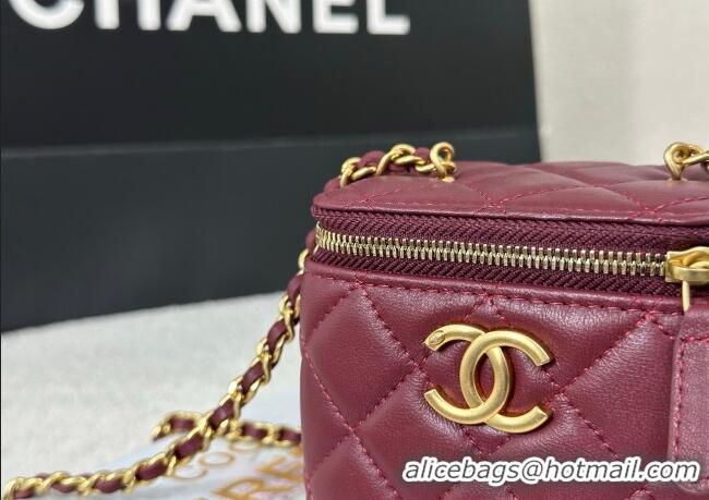 Good Quality Chanel Lambskin Small Vanity Case with CC Chain AP3941 Burgundy 2025