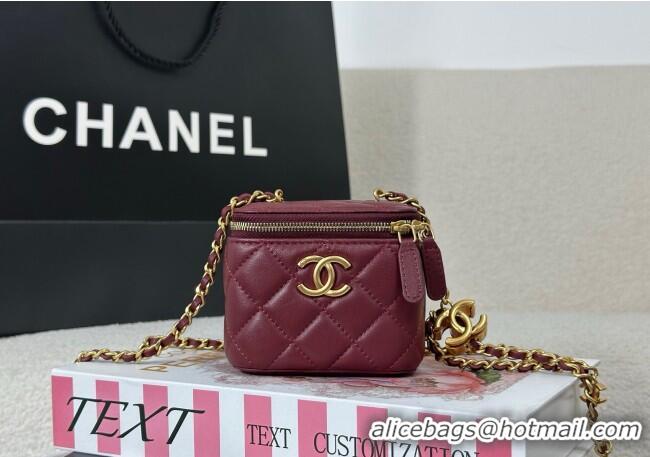 Good Quality Chanel Lambskin Small Vanity Case with CC Chain AP3941 Burgundy 2025