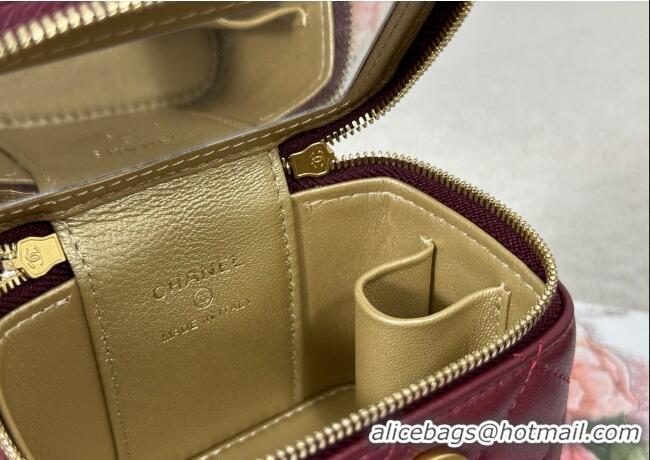 Good Quality Chanel Lambskin Small Vanity Case with CC Chain AP3941 Burgundy 2025