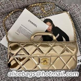 Grade Quality Chanel Metallic Mirror Calfskin Large Flap Bag with Top Handle AS5807 Light Gold 2025
