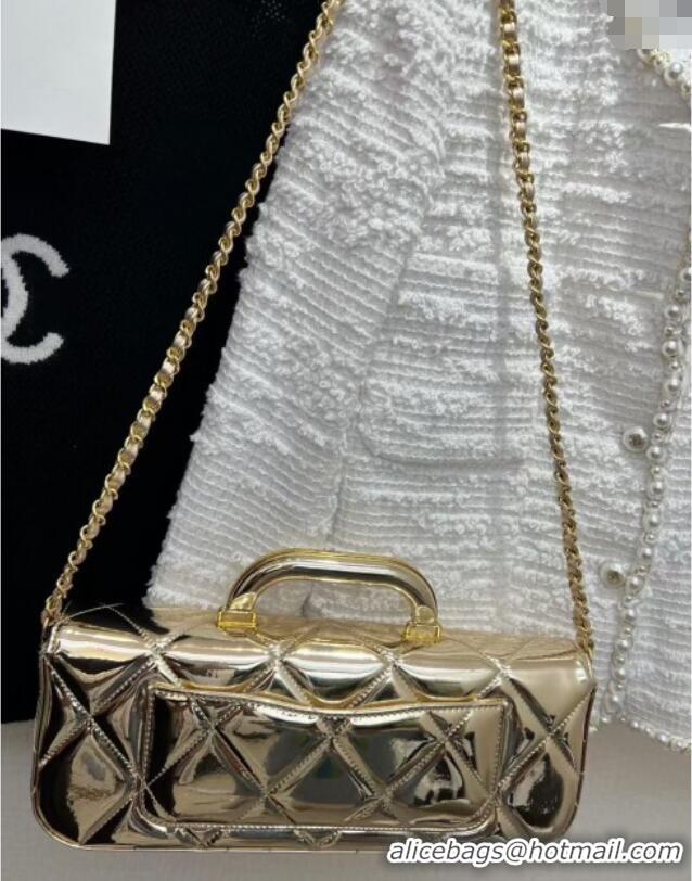 Grade Quality Chanel Metallic Mirror Calfskin Large Flap Bag with Top Handle AS5807 Light Gold 2025