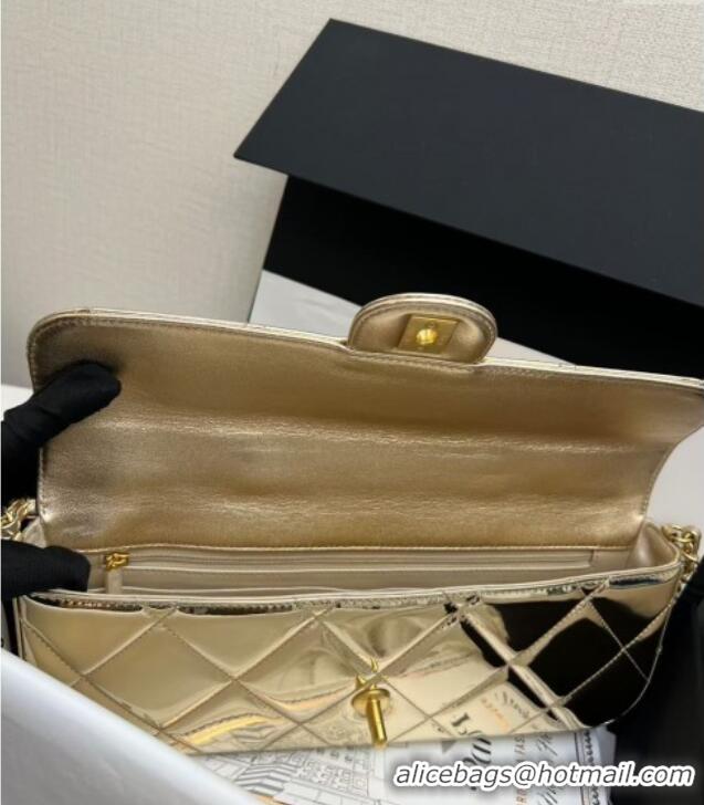 Grade Quality Chanel Metallic Mirror Calfskin Large Flap Bag with Top Handle AS5807 Light Gold 2025