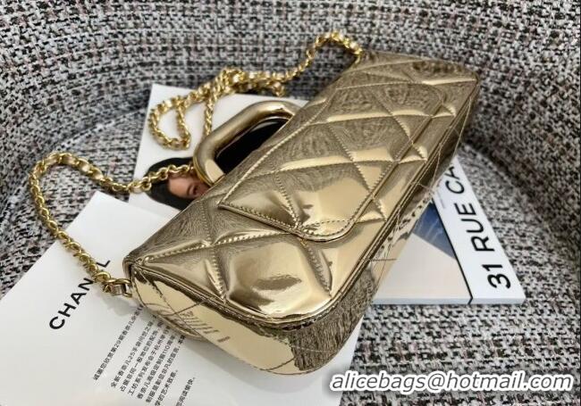 Grade Quality Chanel Metallic Mirror Calfskin Large Flap Bag with Top Handle AS5807 Light Gold 2025