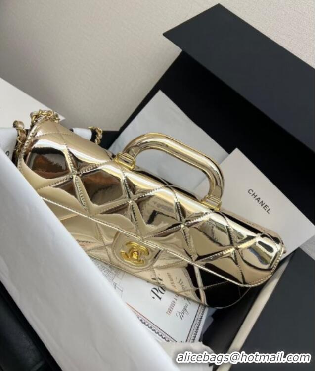 Grade Quality Chanel Metallic Mirror Calfskin Large Flap Bag with Top Handle AS5807 Light Gold 2025