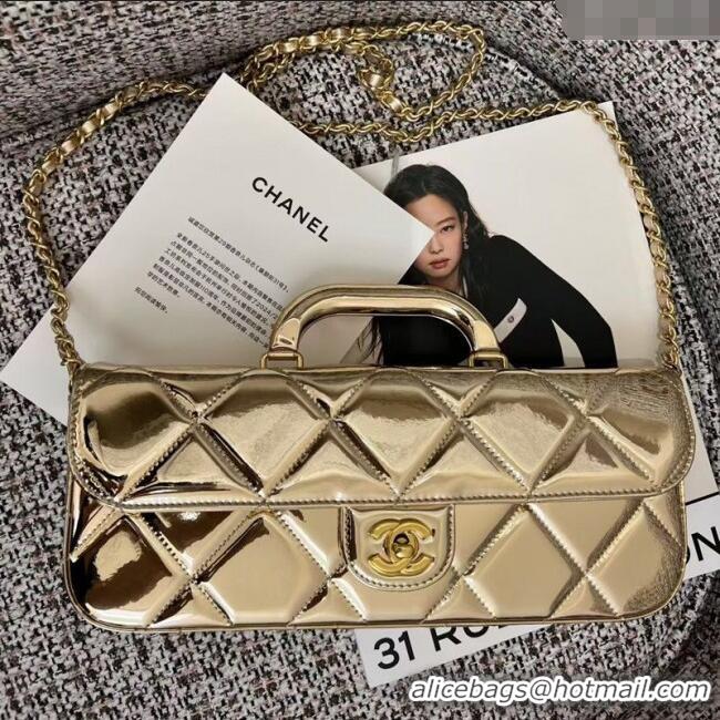 Grade Quality Chanel Metallic Mirror Calfskin Large Flap Bag with Top Handle AS5807 Light Gold 2025