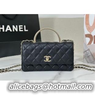 Best Price Chanel Lambskin Clutch with Chain and Top Handle AP4831 Black 2025
