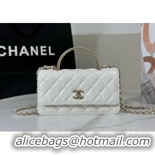 Modern Classic Chanel Lambskin Clutch with Chain and Top Handle Bag AP4831 White 2025
