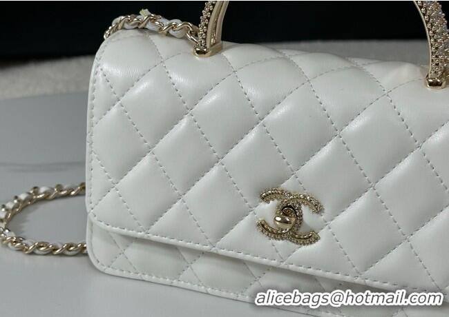 Modern Classic Chanel Lambskin Clutch with Chain and Top Handle Bag AP4831 White 2025