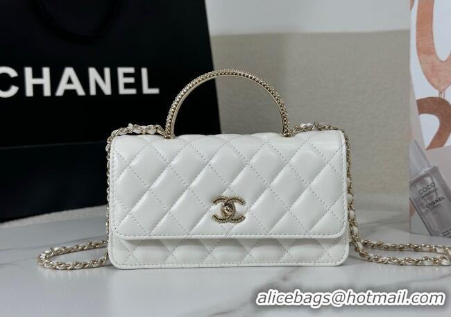Modern Classic Chanel Lambskin Clutch with Chain and Top Handle Bag AP4831 White 2025