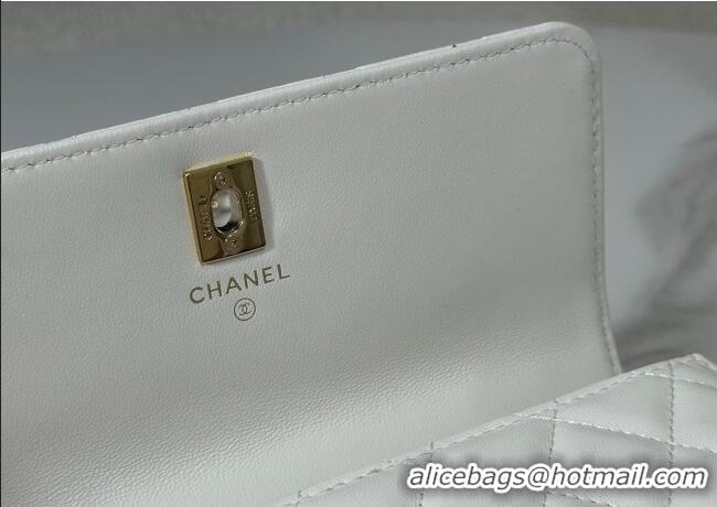 Modern Classic Chanel Lambskin Clutch with Chain and Top Handle Bag AP4831 White 2025
