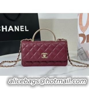 Luxury Cheap Chanel Lambskin Clutch with Chain and Top Handle Bag AP4831 Burgundy 2025