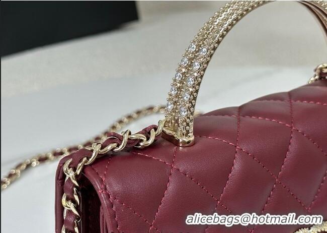 Luxury Cheap Chanel Lambskin Clutch with Chain and Top Handle Bag AP4831 Burgundy 2025