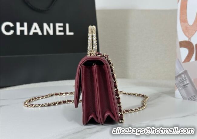 Luxury Cheap Chanel Lambskin Clutch with Chain and Top Handle Bag AP4831 Burgundy 2025