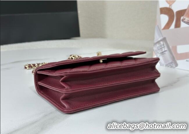 Luxury Cheap Chanel Lambskin Clutch with Chain and Top Handle Bag AP4831 Burgundy 2025