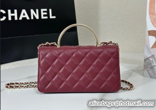 Luxury Cheap Chanel Lambskin Clutch with Chain and Top Handle Bag AP4831 Burgundy 2025