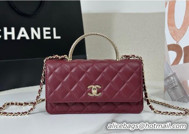 Luxury Cheap Chanel Lambskin Clutch with Chain and Top Handle Bag AP4831 Burgundy 2025