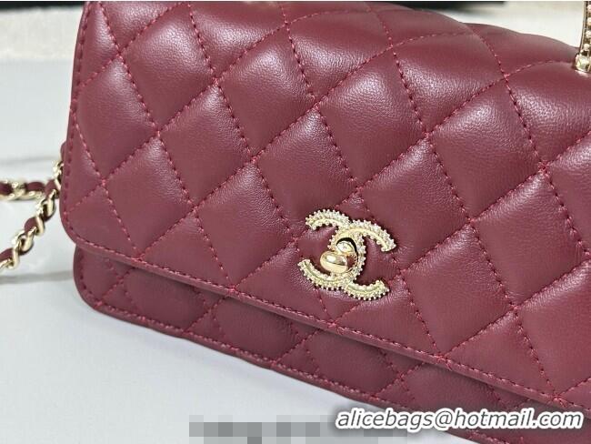 Luxury Cheap Chanel Lambskin Clutch with Chain and Top Handle Bag AP4831 Burgundy 2025